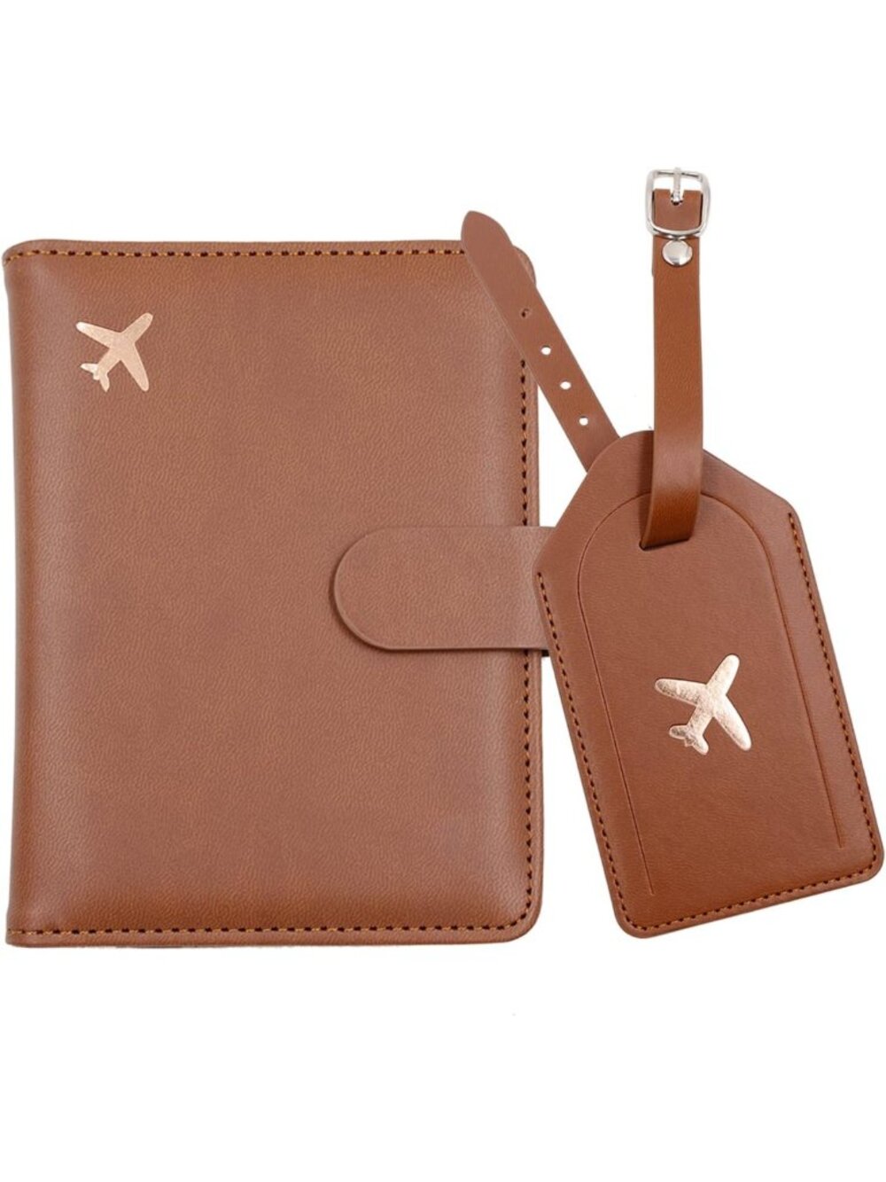 Stylish RFID Passport Holder & Travel Wallet Set with Luggage Tag - Brown